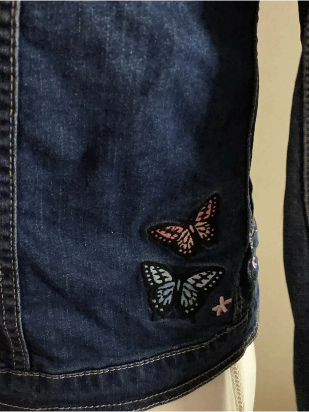 Levi's Blue Denim Jacket with Pink Rose Patch